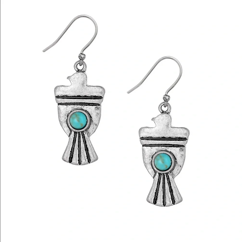 Lucky Brand Silvertone Native Bird Earrings - Picture 1 of 8